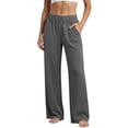 thumbnail image 2 of Stretch Womens Wide Leg Sweatpants Petite High Waist Soft Athletic Pants Lightweight Workout Lounge Pants for Yoga Gym Running Pull On Pants Dark Gray S, 2 of 5