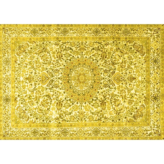 Ahgly Company Machine Washable Indoor Rectangle Persian Yellow Traditional Area Rugs, 5' x 7'