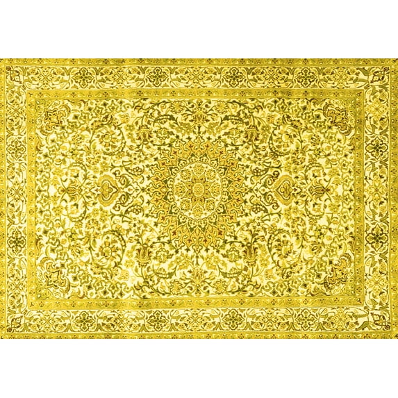 Ahgly Company Machine Washable Indoor Rectangle Persian Yellow Traditional Area Rugs, 2' x 3'