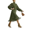 thumbnail image 6 of YueHuiYing Women's Solid Color Faux Suede Vintage-Style Loose-Fit Long-Sleeve Dress with Pockets and Fringe Detail, 6 of 7