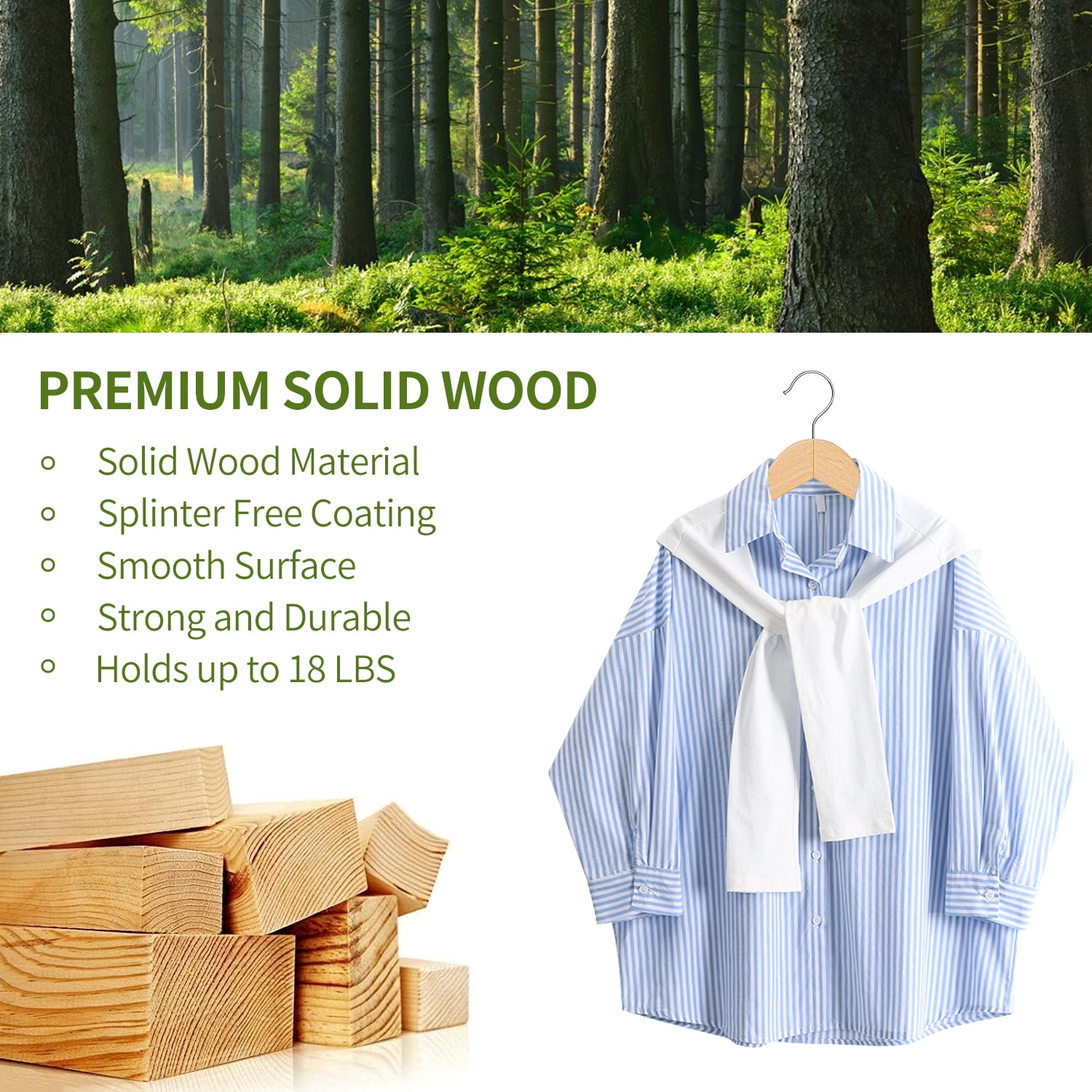 Wooden Hanger with Clips 12 Pack : Askmuse Natural Coat Hanger for Closet, Wooden Clothing Hanger with Shoulder Grooves, 360 Degree Rotatable Hook, Wood Hanger for Shirts, Jackets, Dress, Pant