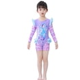 thumbnail image 1 of LUOGENLI Girls Swimsuit Two Piece Shorts Girls Swimwear Long Sleeve Rash Guard Swimsuit With Flounce Hem For Beach Summer Swimming Sun 2 12 Years Girls Swimsuit Size 88 Rashguard Blue 8-9 Years, 1 of 9