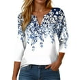 thumbnail image 2 of felwors 3/4 Sleeve Tops for Women 2025 Fall Henley Neck Shirts Elbow Sleeve Tshirts Navy, S, 2 of 5