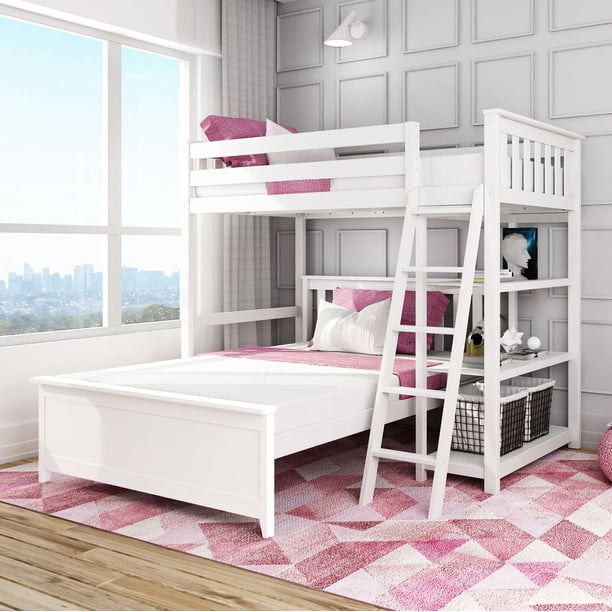 Max & Lily LShaped Twin over Full Bunk Bed with Bookcase, Grey