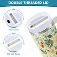 thumbnail image 3 of Yayeee 30oz Stainless Steel Tumbler with Straw and Handle Double-Wall Insulated Travel Water Bottle, Green Floral Pattern, 3 of 8