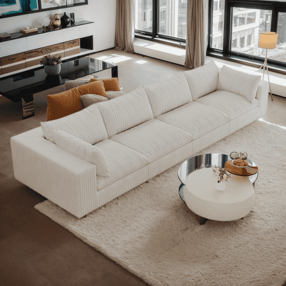 CKEASEAN 158" Corduroy Boneless Cloud Sectional Couch for Living Room, Flexible Modular Sectional Couches, No Assembly Required, Cozy Fluffy Sofa with Thick Cushion for Apartment