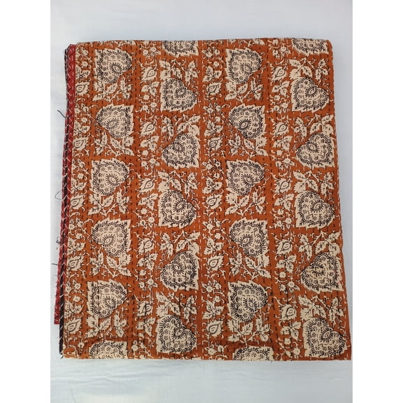 Kantha Quilt Handblock Print Indian Netural Colour floral print Quilt Hand Stitched Natural vegetable dye cotton
