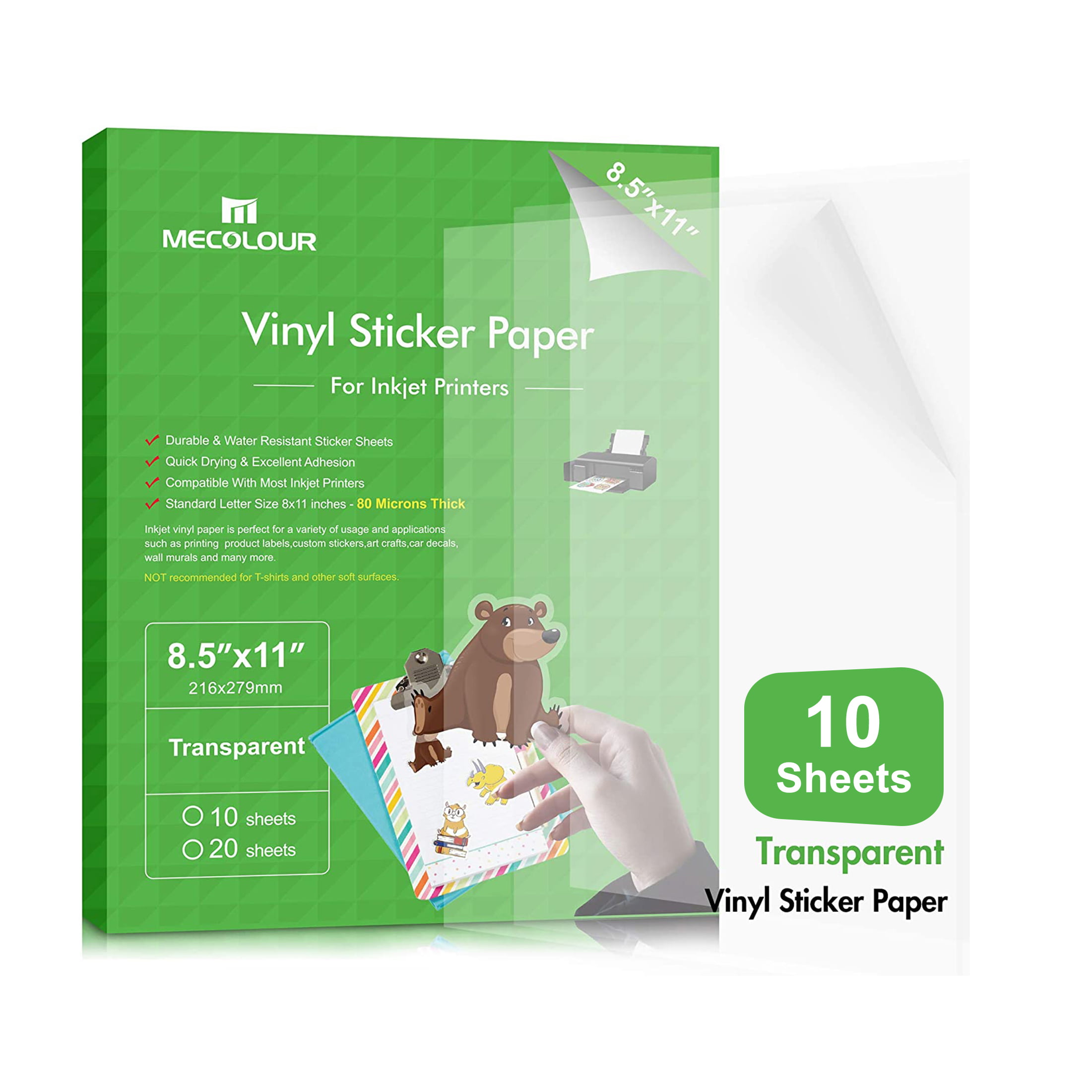 Dhaolabel Vinyl Sticker Paper Printable for Inkjet Printer 30 Sheets Full Sheet Sticker Pape Dries Quickly Matte Size 8.5''x11 A4 Inkjet & Laser Printer