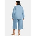 thumbnail image 2 of Just My Size Women's Plus Chambray Button Up Shirt and Capri Pants Set, 2-Piece, 21" Inseam, Sizes 0X-4X, 2 of 4