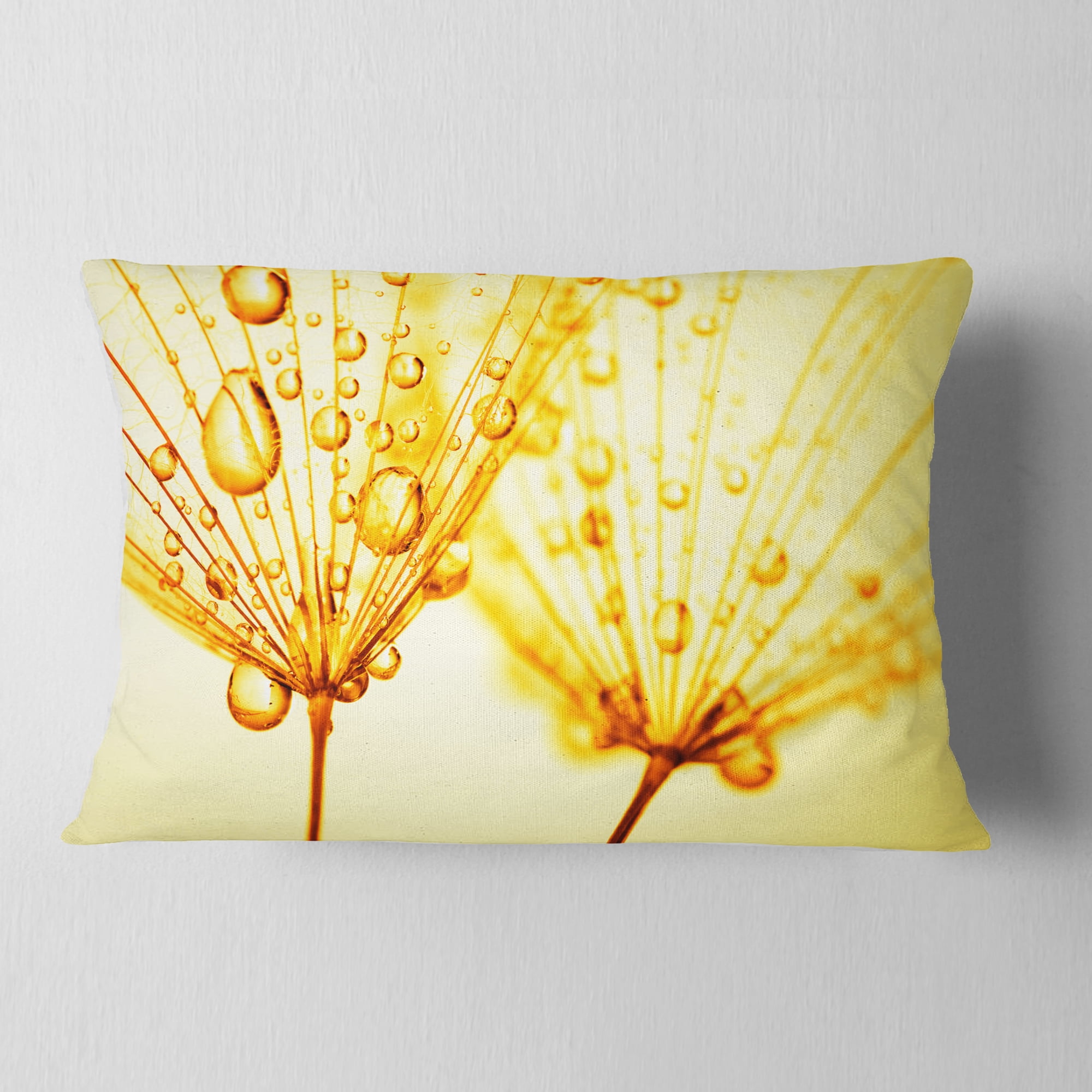 Designart Dandelion Seeds with Water Drops - Floral Throw Pillow - 12x20