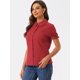 thumbnail image 2 of Blusa de algodón con volantes y cuello vuelto para mujer Borgoña L Allegra K, 2 of 6