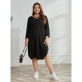 thumbnail image 4 of Women Plus Size Dress Soft V Neck Short Sleeve Dress with Elastic Fashion Oversize Short Dress Black, 4 of 7