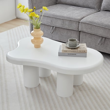 PHOYAL Cloud Coffee Table, Modern Cream Style Cloud MDF Coffee Table, White