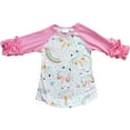 thumbnail image 1 of Little Girl Kids Unicorn Ruffle Sleeve Raglan Cotton Shirt Top Tee T-Shirt Pink 2T XS (317810), 1 of 1