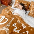 thumbnail image 5 of Manfei Orange Sequin Print 7-Piece Bedding Comforter Set for Teens, Romantic Anniversary Paris King Bedding Sets, Eiffel Tower Reversible Bed Sheets, Luxury Bedroom Decor, 5 of 8