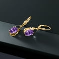 thumbnail image 4 of Gem Stone King 18K Yellow Gold Plated Silver Purple Amethyst and Black Onyx Dangle Earrings for Women (5.32 Cttw, Gemstone February Birthstone, Oval 10X8MM, Trillion 5MM), 4 of 4
