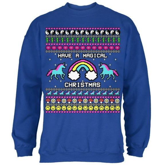 Retro 90s Rainbow Unicorn Magical Ugly Christmas Sweater Mens Sweatshirt Royal 3X-LG