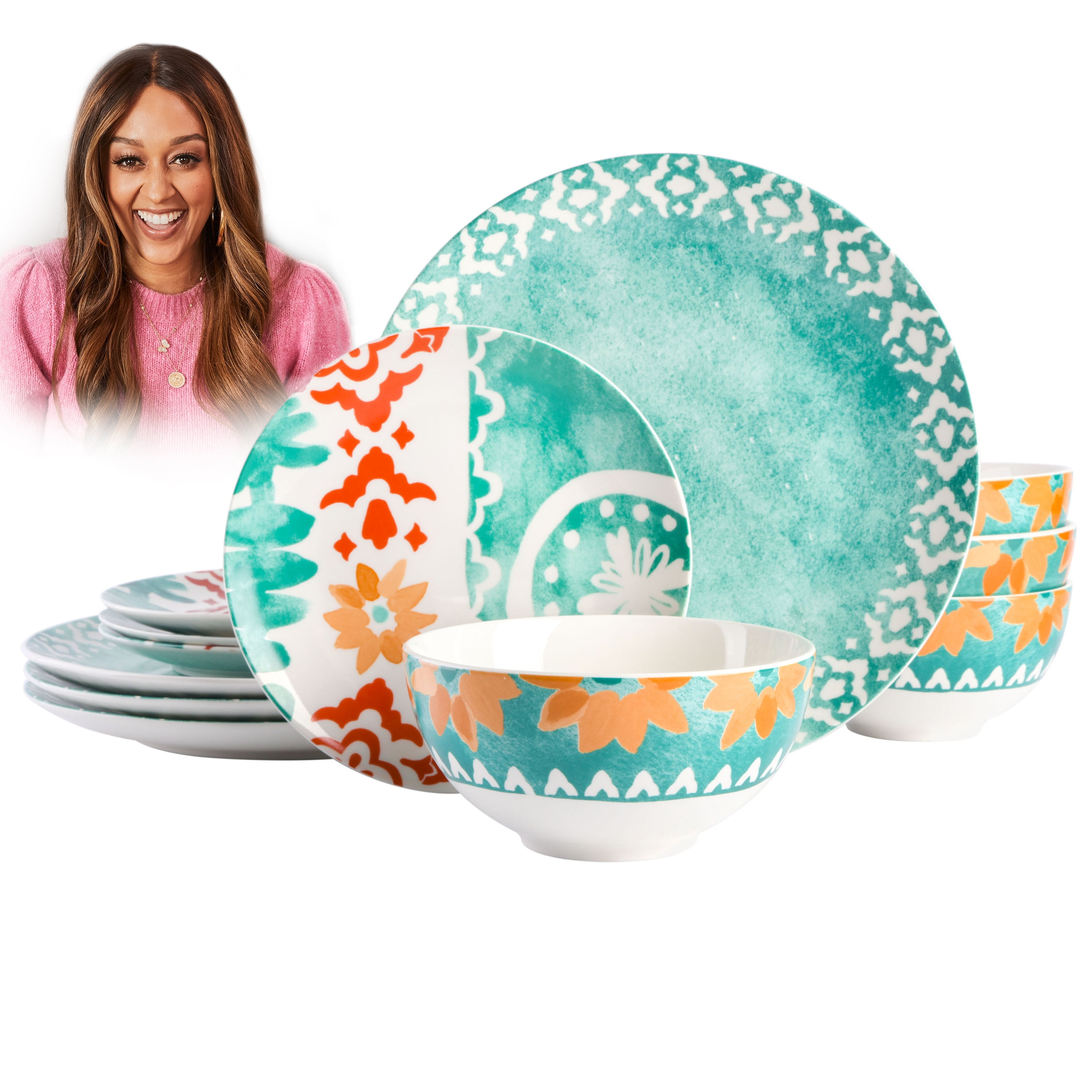 Spice By Tia Mowry Savory Saffron 12Piece Teal Fine Ceramic