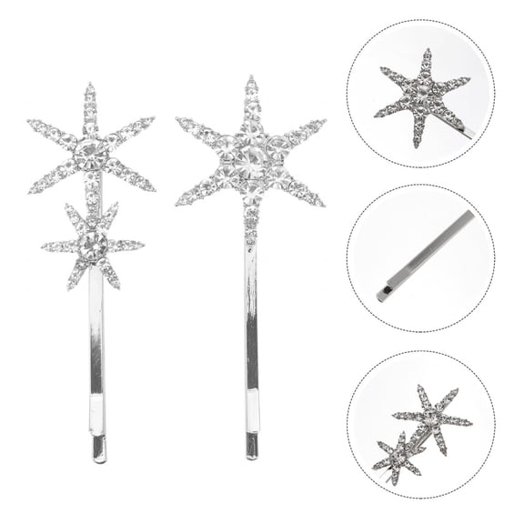 Raindrops 2 Pcs Star Rhinestone Hair Clip Set Christmas Hair Accessory Miss 7x3cm Silver