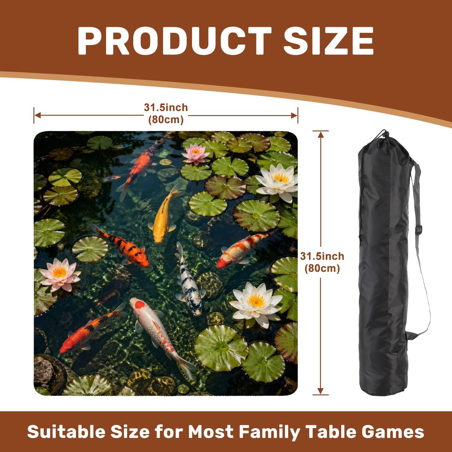 Mahjong Mat 31.5" x 31.5" Colorful Fish Swimming Among Water Lilies Tranquil Pond Non-Slip Noise Reduction American Mahjong Tiles Table Cover for Dominoes Poker Card Board Games Gift
