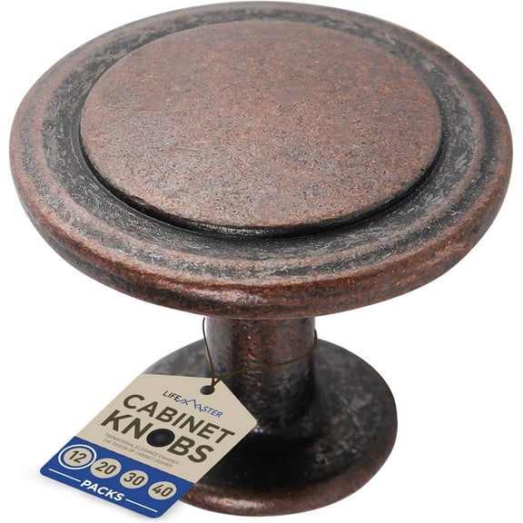 12pcs Oil Rubbed Bronze Cabinet Knobs – 1-1/4” Modern Drawer Pulls, Durable Zinc Alloy Handles with Short & Adjustable Screws for Kitchen, Dresser, Cabinets