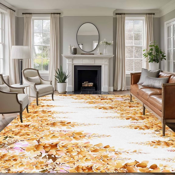 Yellow Wisteria Area Rugs 8'x10', Washable Small Throw Rugs for Living Room Patio, Sprinng Summer Pastoral Botanical Indoor Outdoor Rug Non-Slip Low Pile Carpet Runner Reversible Floor Mats
