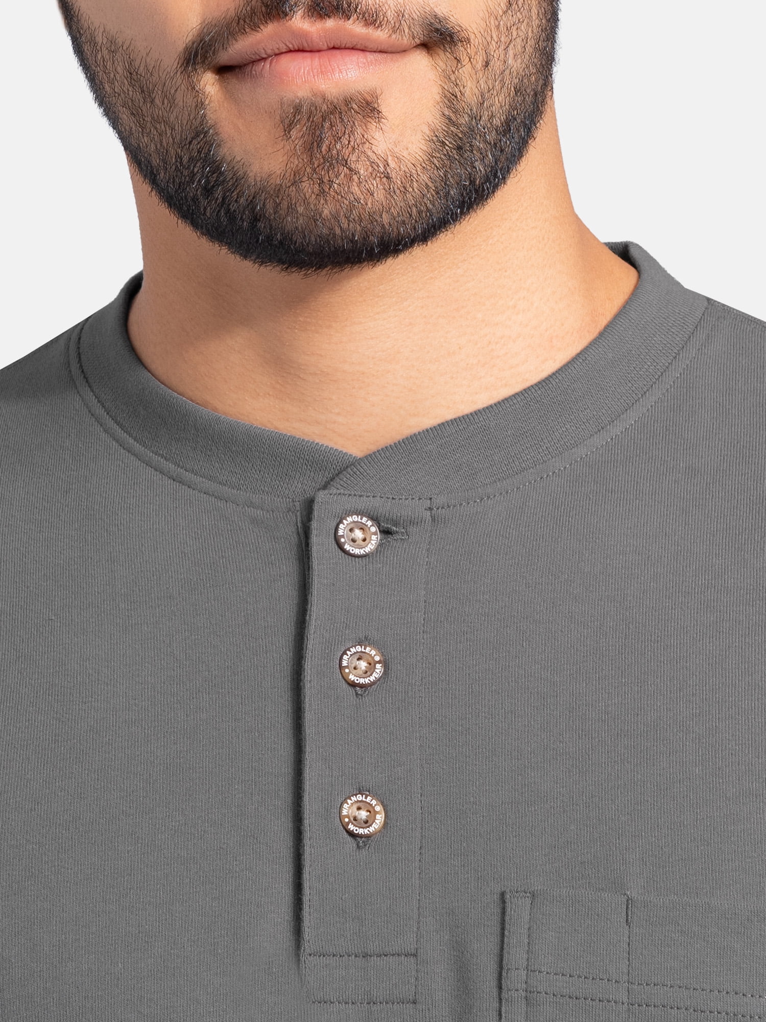 Wrangler Workwear Men's Heavyweight Long Sleeve Henley Pen Pocket Shirt, Size S-3XL