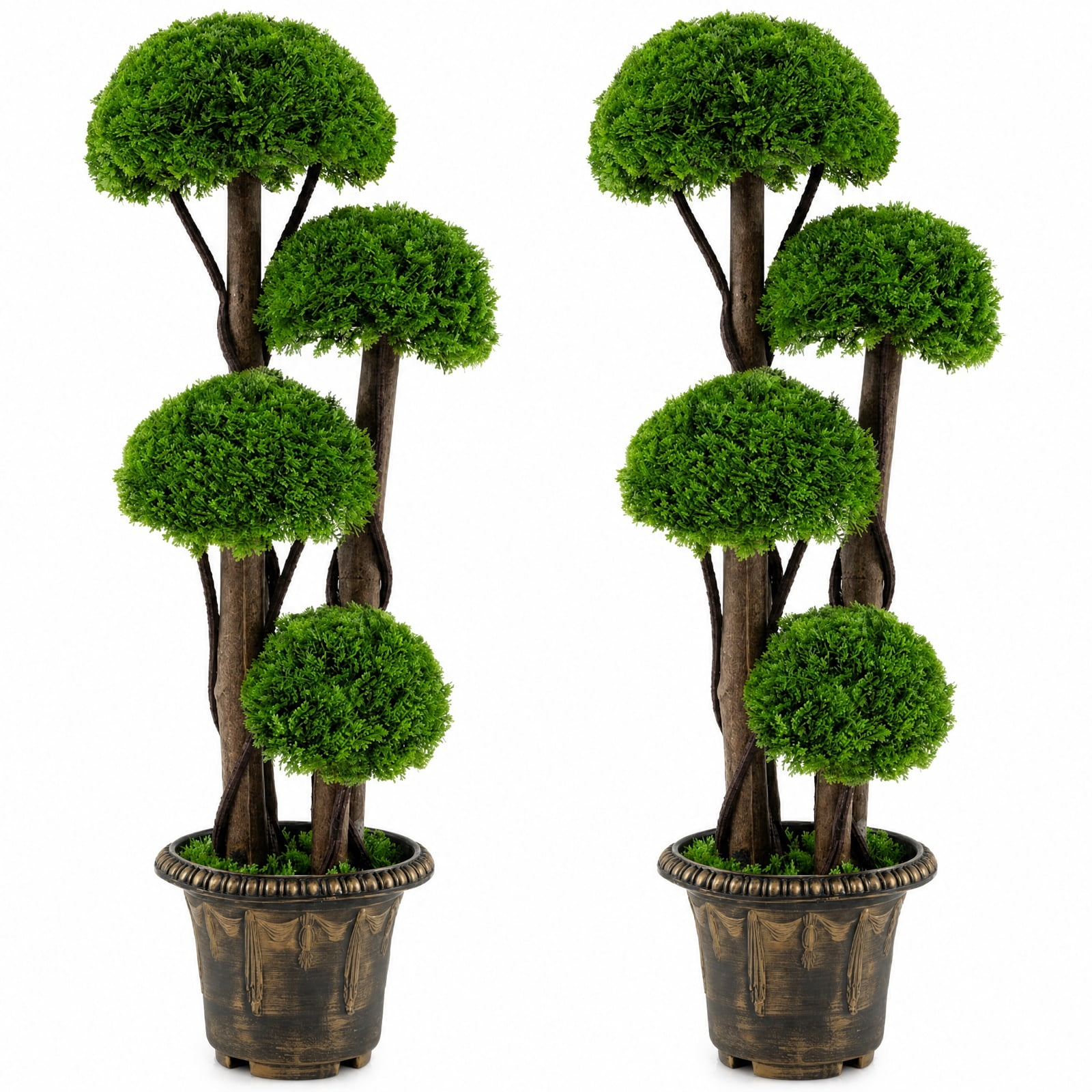 Vebreda Artificial Plant Decor, 3 FT Artificial Cypress Topiary Tree Realistic Greenery Plant with Spiral Vines and Real Wood Trunks