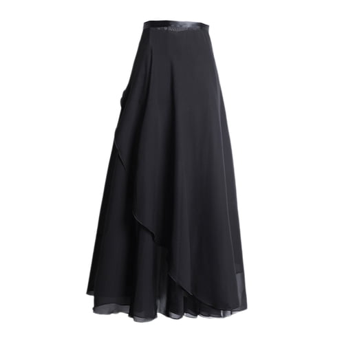 Skymirror Women Dance Skirt High Waist Lace-up Multi-Layered Mesh Chiffon Long Skirt Solid Color Flowy Maxi Skirt Adult Ballet Skirt