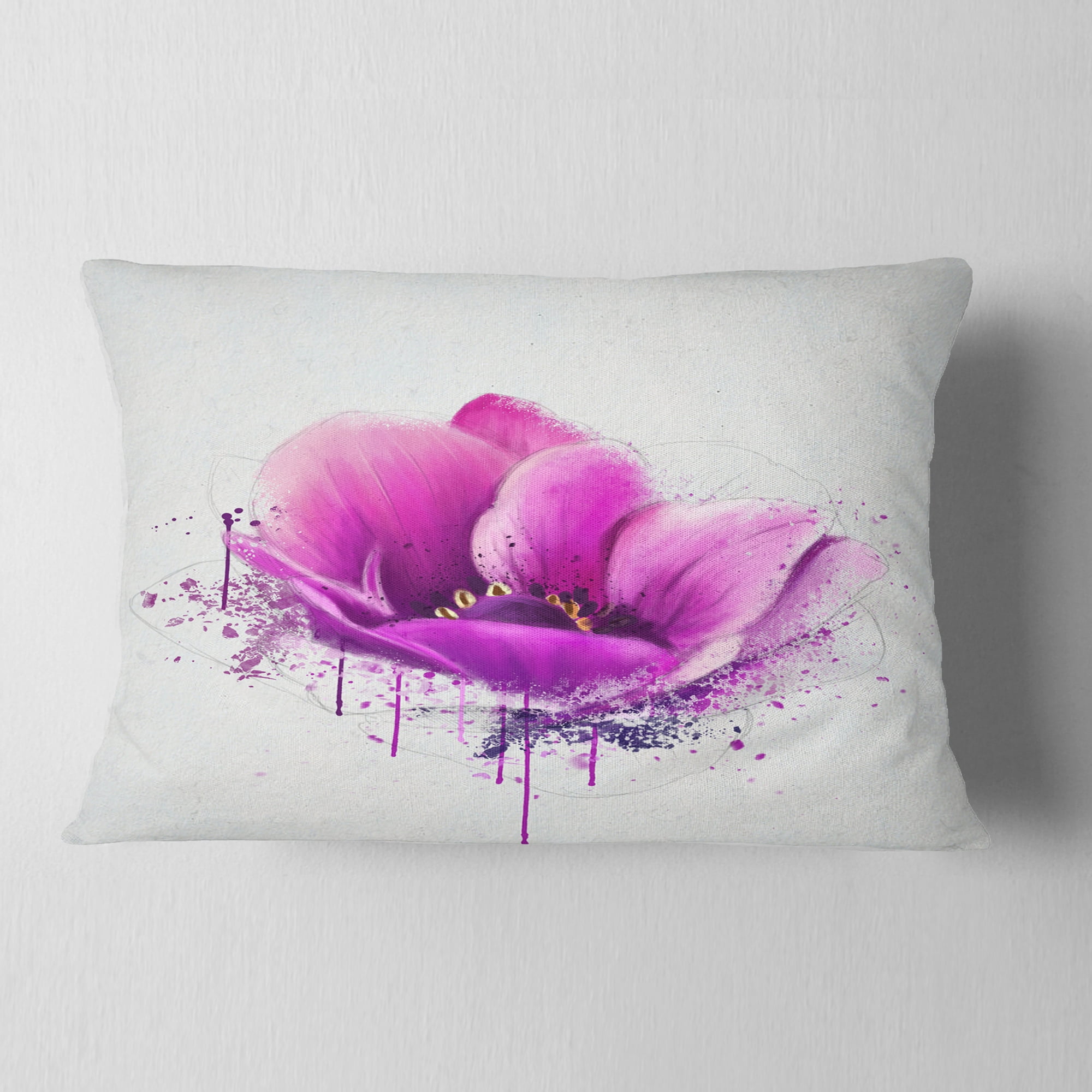 Designart Purple Watercolor Poppy Flower - Floral Throw Pillow - 12x20