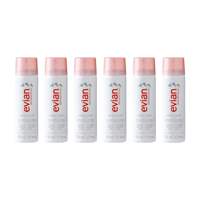 Spray facial Evian de viaje de 50 ml, paquete de 6 unidades, hidrata al instante