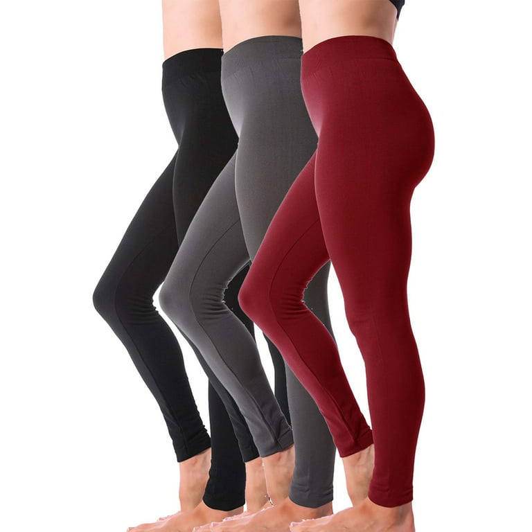 3-Pack: Womens Cozy Fleece-Lined Workout Yoga Pants Seamless Leggings 