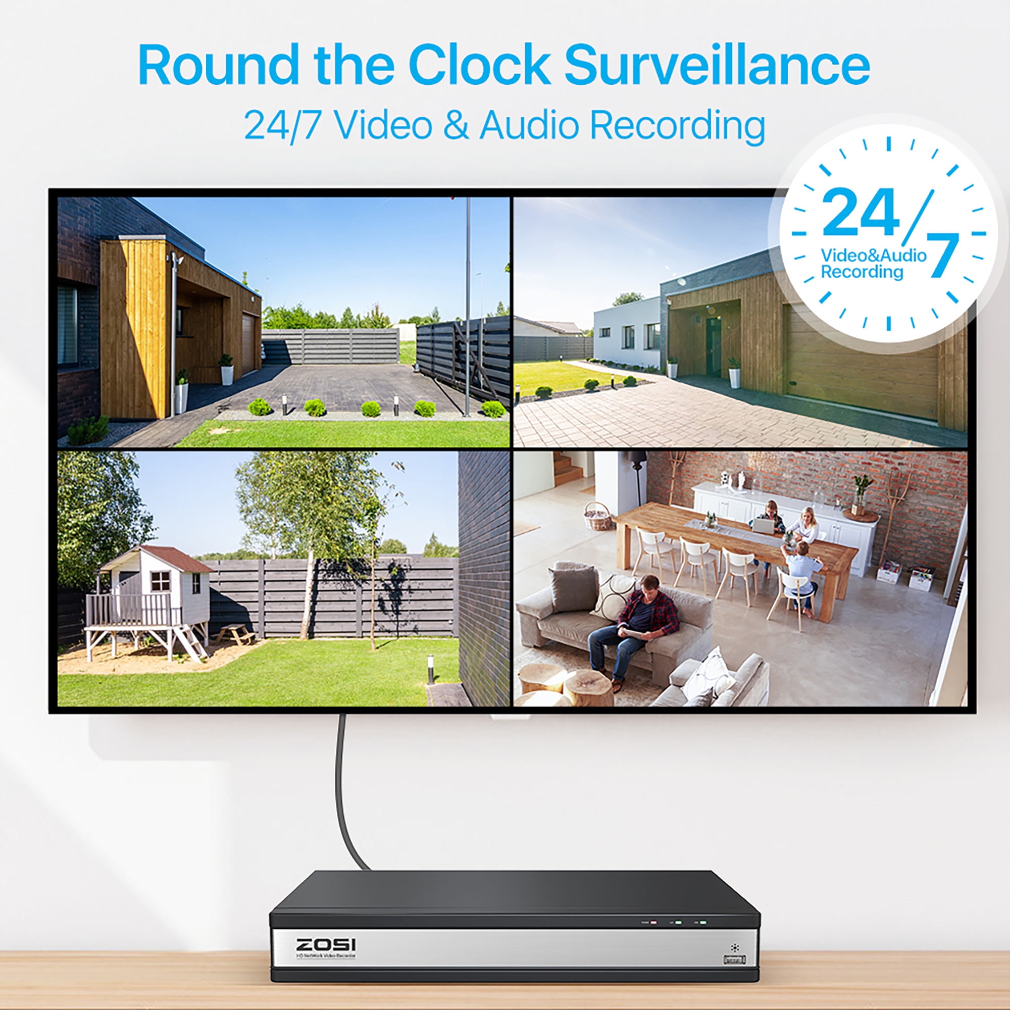 4K PoE Security Camera System, AI Human Detection, ZOSI 4K 8CH NVR with 4TB HDD for 24/7 Recording, 8pcs 4K Outdoor Spotlight PoE IP Cameras with Two Way Audio, Home Security