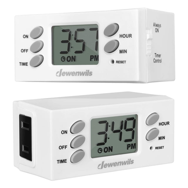 Temporizador de enchufe DEWENWILS, 125 V, 15 A, 1000 W, 24 horas, paquete de 2 unidades, certificado por UL