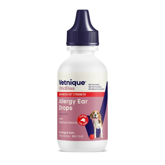 Vetnique OticBliss Cat & Dog Allergy Ear Drops with Hydrocortisone, 1.8 oz