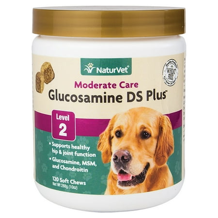 NaturVet Glucosamine DS Plus Level 2 Moderate, Joint Care Support Supplement for Dogs and Cats, 120 Soft