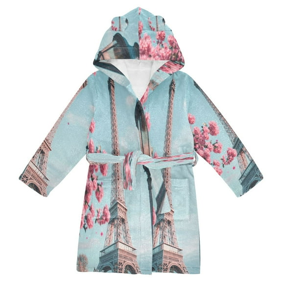 BZSMCE Bathrobes Belt Hooded Blooming Eiffel Creative Pattern