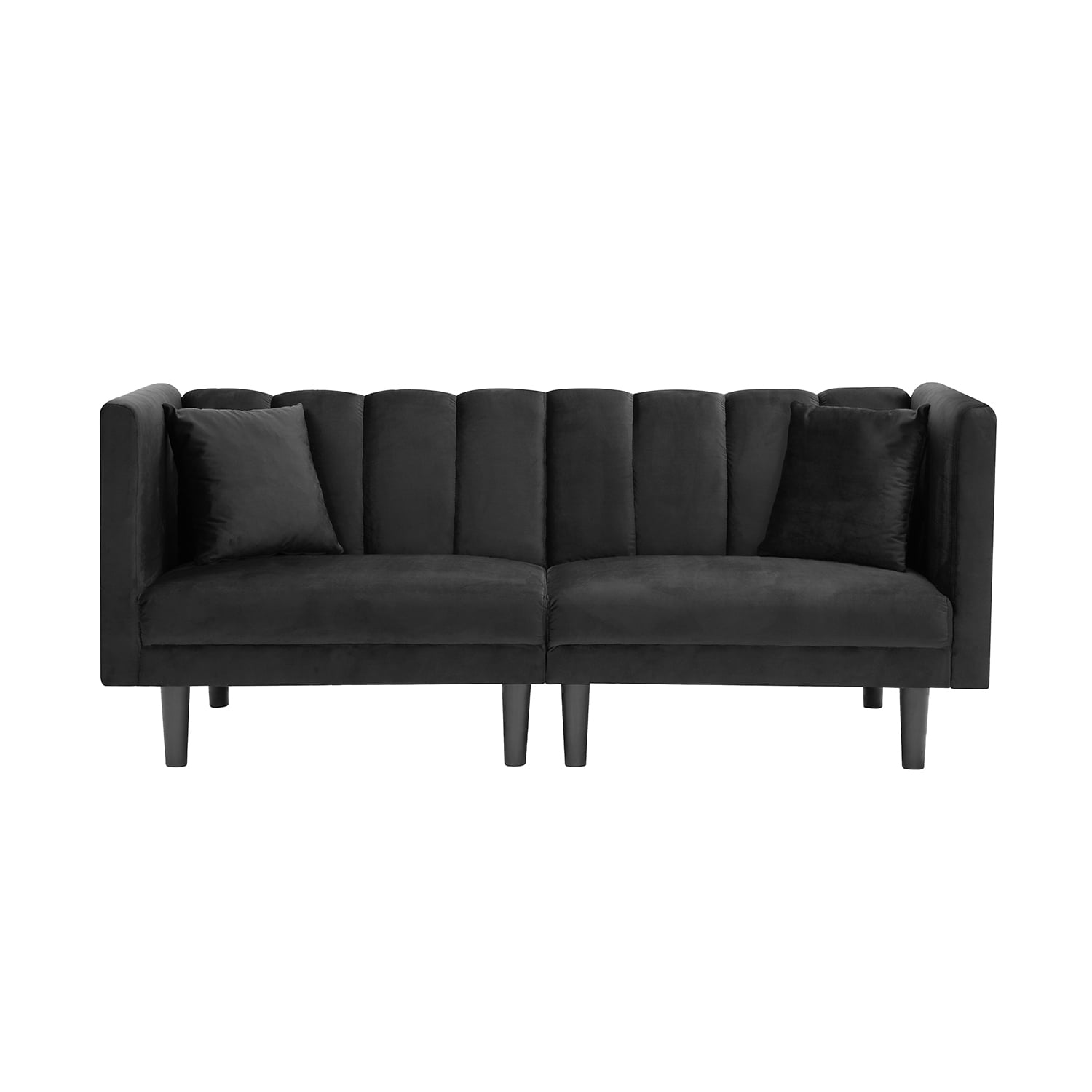 Kadyn Futon Sofa, Fabric Futon Sofa Bed with 2 Pillows, Modern Convertible Futon Sofa for Small Rooms, Black Kadyn Futon Sofa, Fabric Futon Sofa Bed with 2 Pillows, Modern Convertible Futon Sofa for Small Rooms, Black