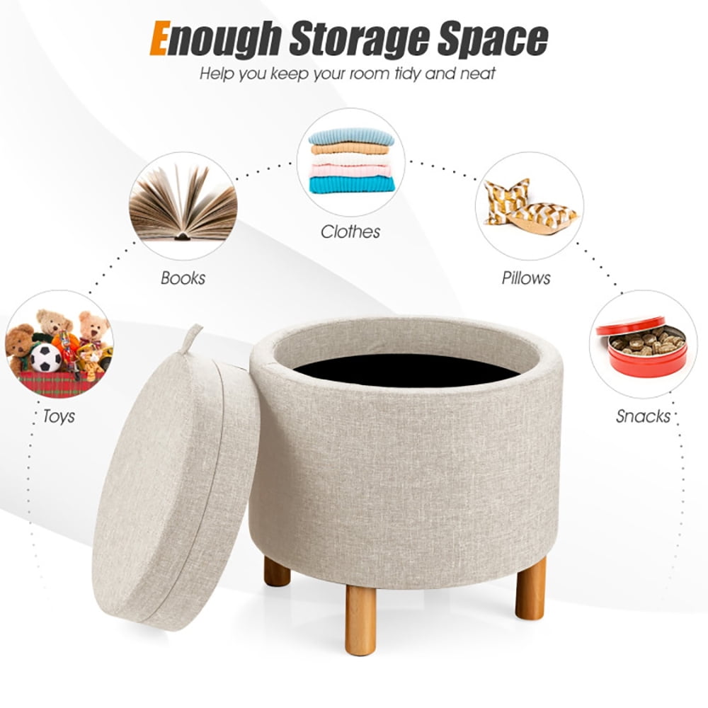 Finihen Round Fabric Storage Ottoman, Footrest Stool, Vanity Chair, Storage Ottoman with Tray and Non-Slip Pads, for Living Room, Bedroom, Beige Finihen Round Fabric Storage Ottoman, Footrest Stool, Vanity Chair, Storage Ottoman with Tray and Non-Slip Pads, for Living Room, Bedroom, Beige