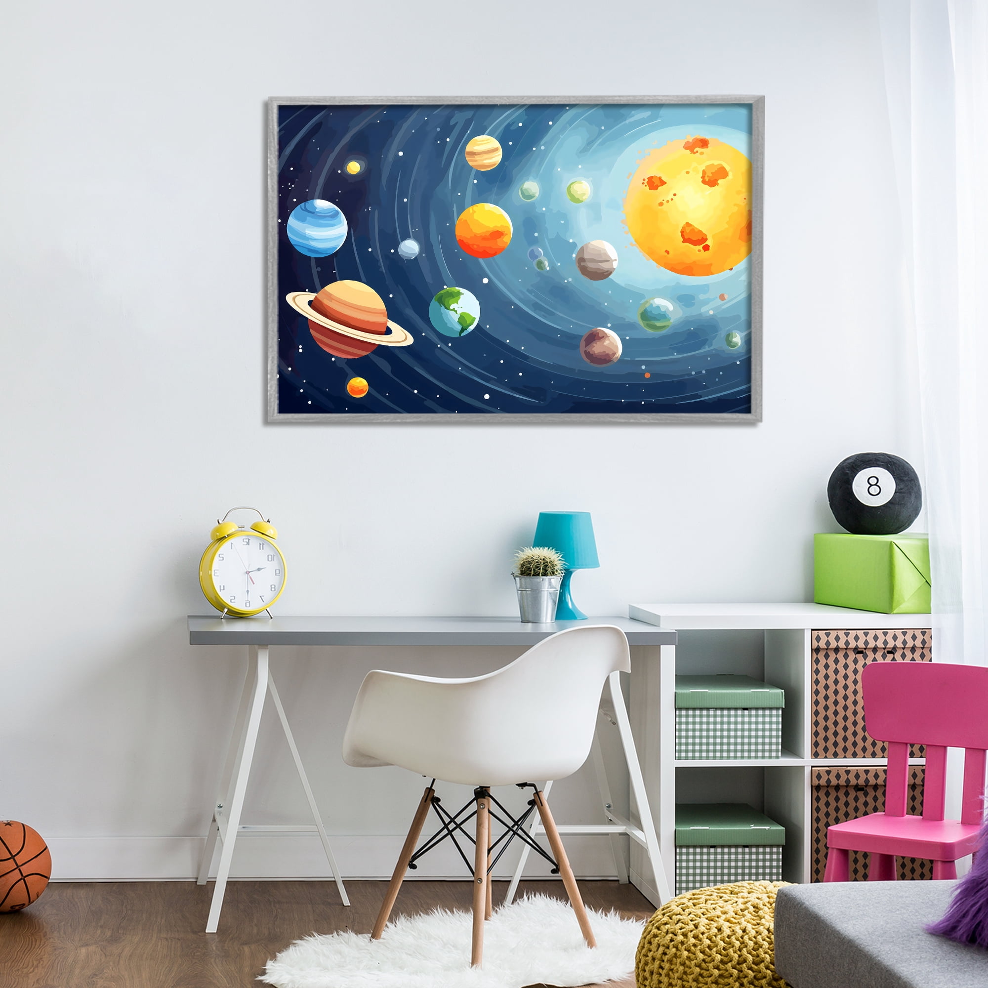 Stupell Industries Solar System Planets Orbit Gray Framed Giclee Art, design by Creative Studio