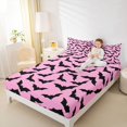 thumbnail image 3 of Manfei Gothic Bat Bed Sheets 4-Piece, Spooky Animal Halloween Full Size Sheets, Pink Black,1 Fitted Sheet, 1 Flat Sheet and 2 Pillowcases, 3 of 5