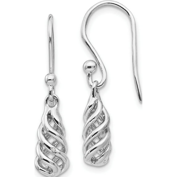 Sterling Silver Rh Plated White Ice .01Ct Diamond Spiral Dangle Earrings (26 X 7) Made In India qw395