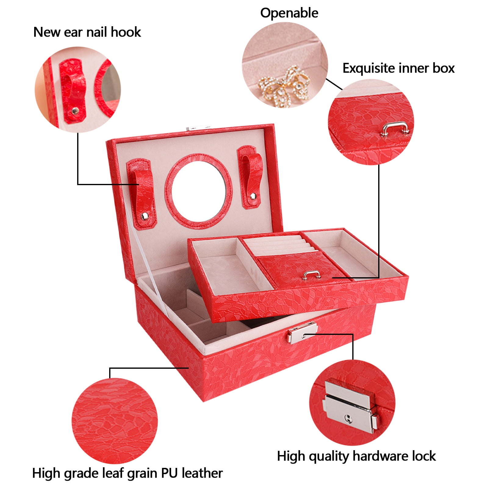 Jubipavy Jewelry Box With Lock And Mirror Jewelry Organizer Storage Case With 2-Layers Display For Earrings Bracelets Rings Watches