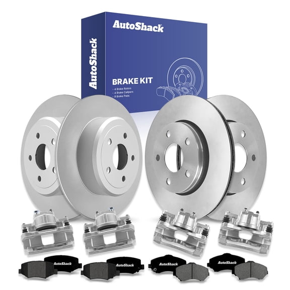 AutoShack Front Vented & Rear Solid Brake Rotors   Premium Ceramic Pads   Calipers 16-PC Brake Kit Replacement for 2011 Dodge Nitro