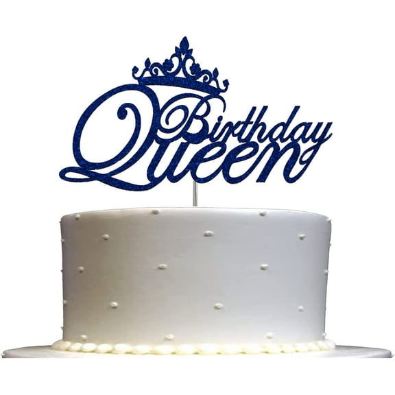 Birthday Queen Glitter Cake Topper, Birthday Party Decorations Ideas, Sturdy Doubled Sided Glitter, Acrylic Stick (Blue)
