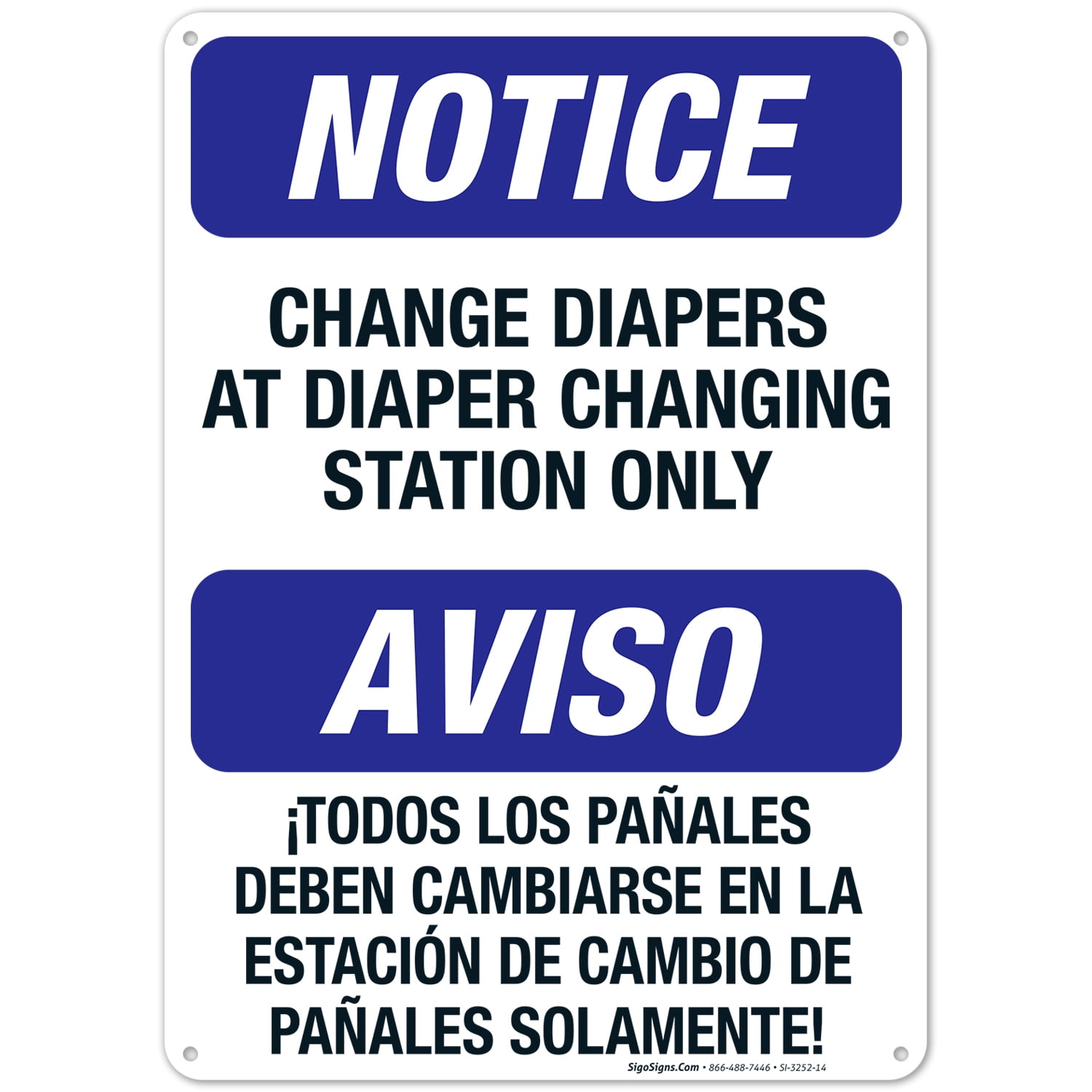 Change Diapers At Diaper Station Only Sign, Bilingual English Spanish
