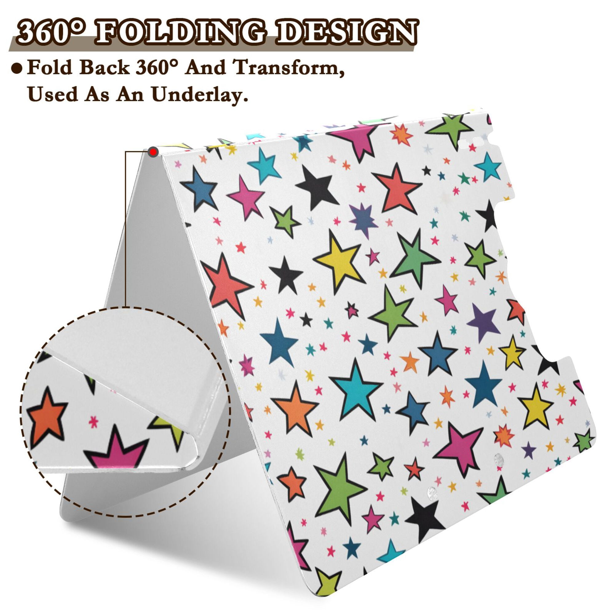 FORMRS A4 Clipboard Folder with Pen Holder Horizontal Foldable School Office Binder, Green Stars