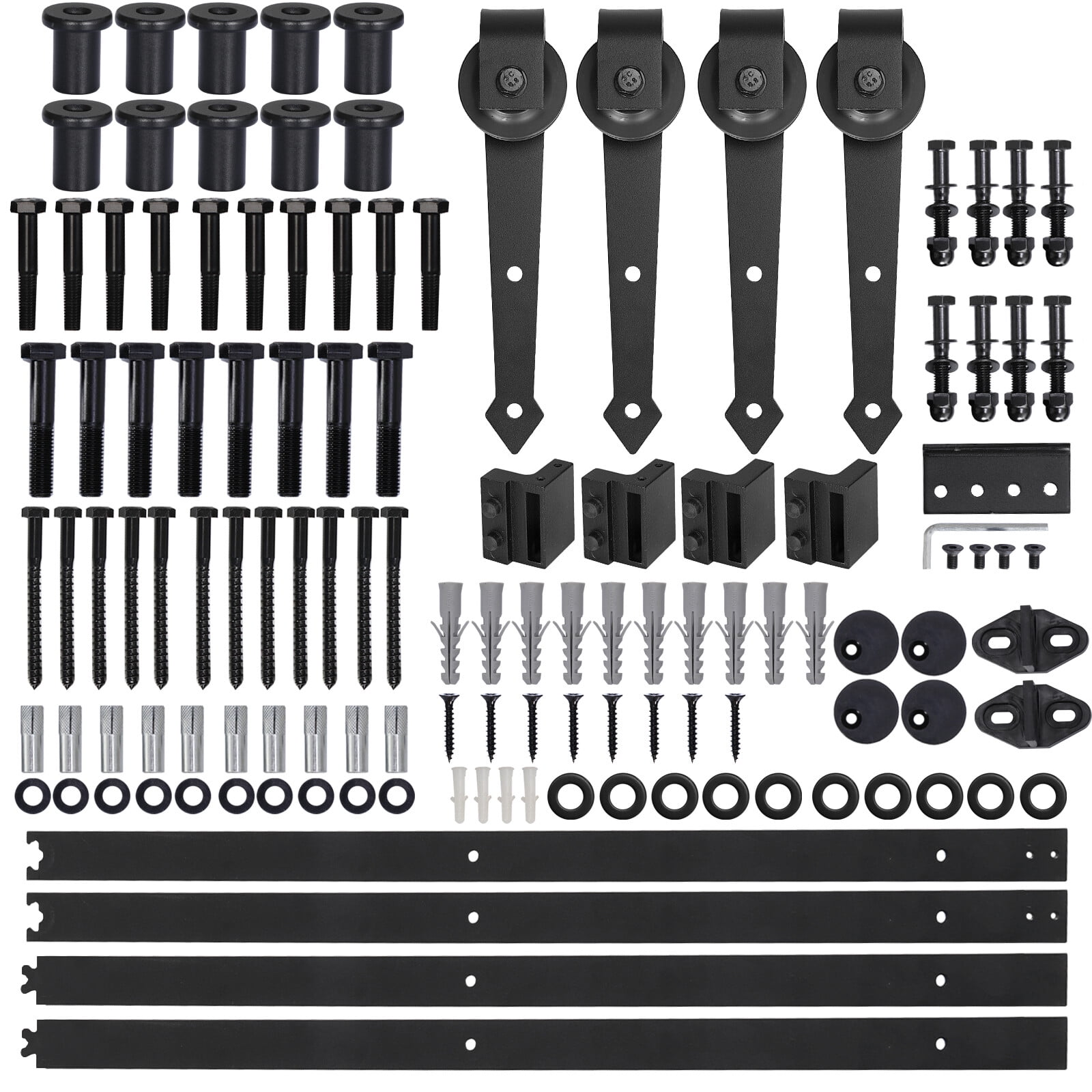 SuperDeal Modern 12FT Double Sliding Barn Doors Hardware Track Kit Frosted Black