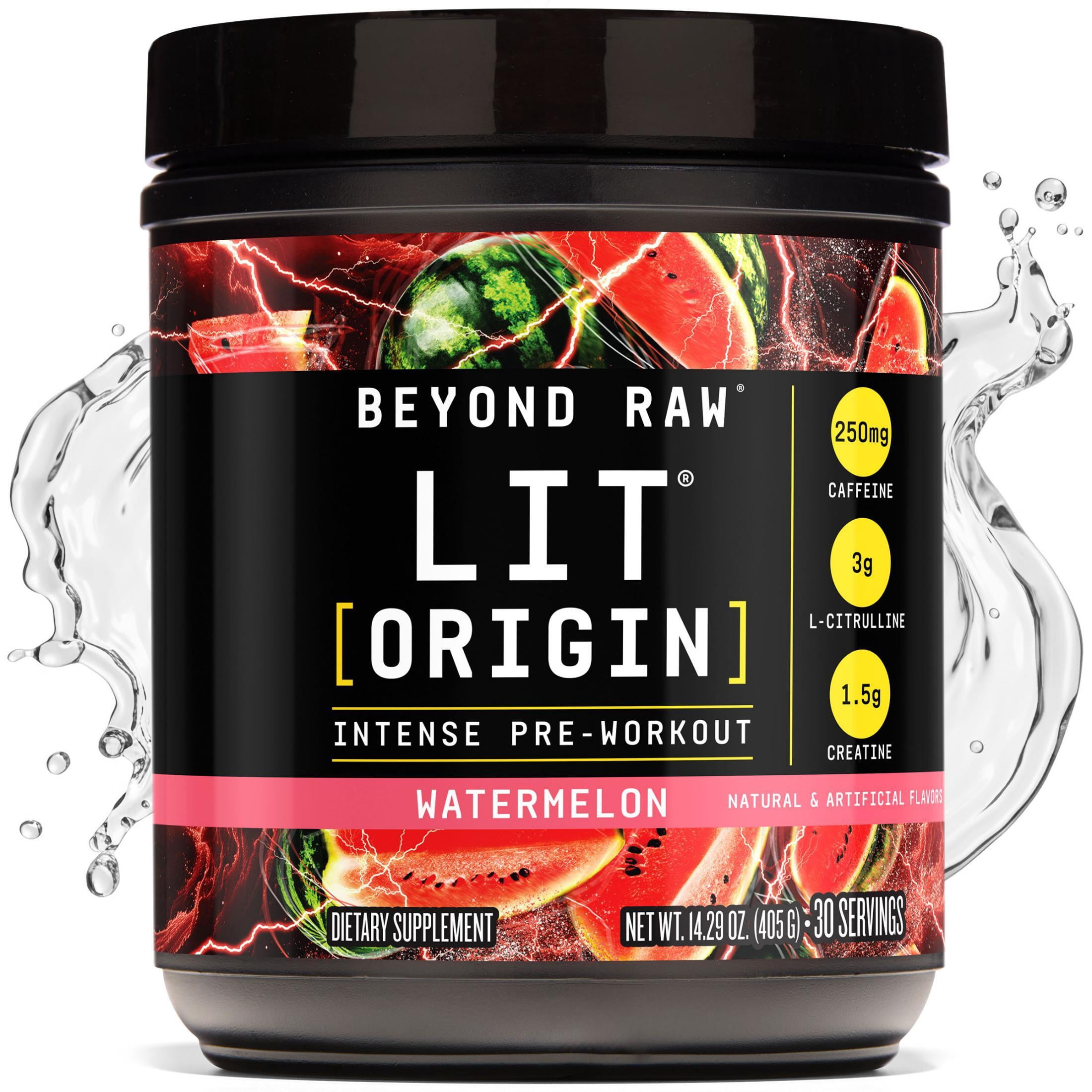 Beyond Raw LIT Origin Pre Workout Powder, Watermelon, for Men & Women, Energy & Pumps, 30 Servings