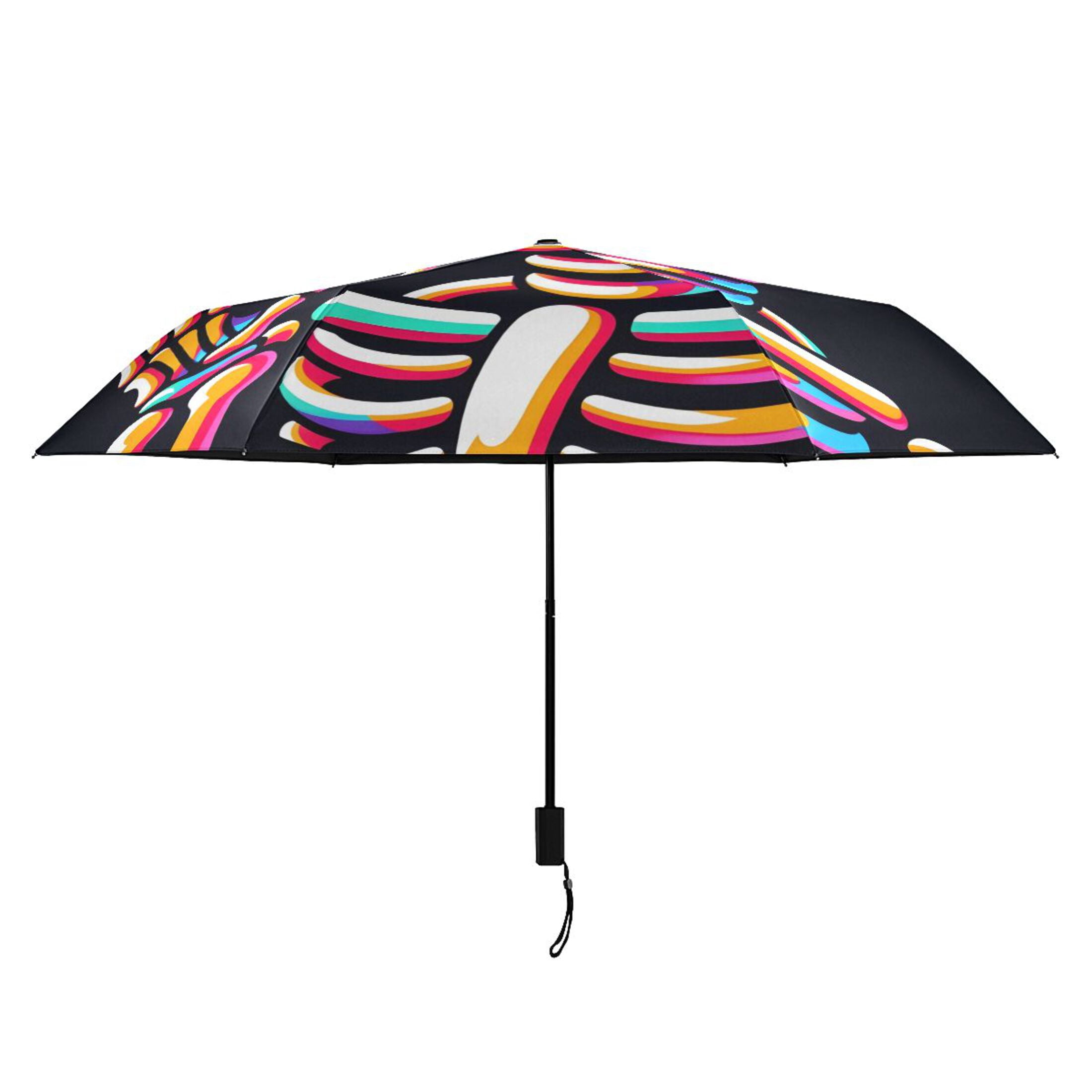 Cute Rainbow Skull Skeleton Compact Sun Umbrella Windproof Travel Umbrellas for Rain Strong Portable UV Protection